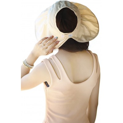 Skullies & Beanies Summer Collapsible Large Wide Brimmed Sun Hat Anti-UV Hat Sun Beach Empty Hat - Beige - CQ18D2I20AH $11.31