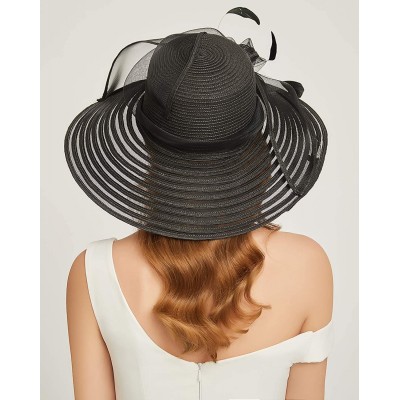 Sun Hats Women Kentucky Derby Church Dress Cloche Hat Bowknot Wedding Bucket Bowler Sun Hat - 004a Black - CI18S0860MK $20.71