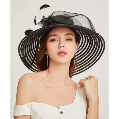 Sun Hats Women Kentucky Derby Church Dress Cloche Hat Bowknot Wedding Bucket Bowler Sun Hat - 004a Black - CI18S0860MK $20.71