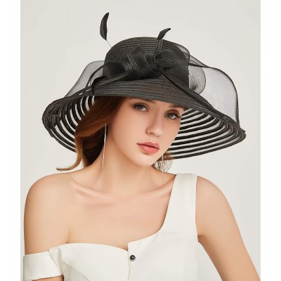 Sun Hats Women Kentucky Derby Church Dress Cloche Hat Bowknot Wedding Bucket Bowler Sun Hat - 004a Black - CI18S0860MK $20.71