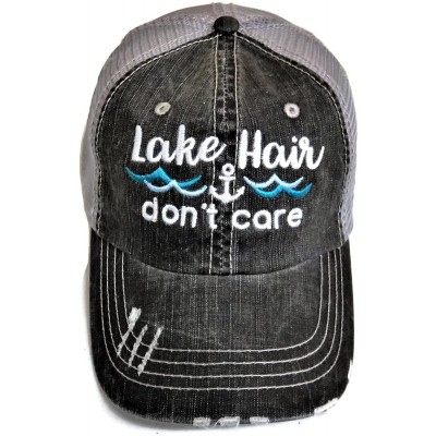 Baseball Caps Embroidered Lake Hair Don't Care Washed Grey Trucker Cap Hat - CW180AI3NQM $21.21