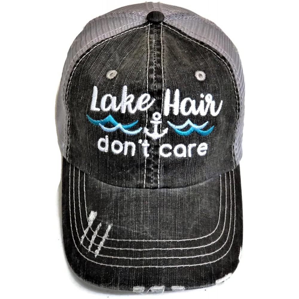 Baseball Caps Embroidered Lake Hair Don't Care Washed Grey Trucker Cap Hat - CW180AI3NQM $21.21