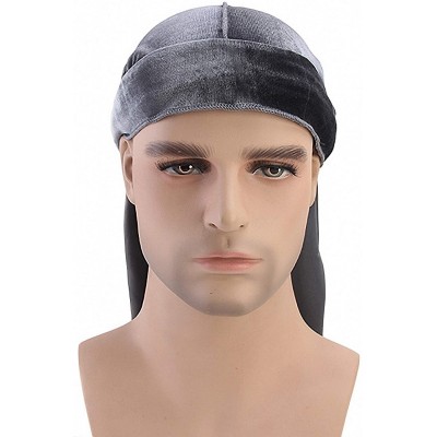 Skullies & Beanies Star Satin Silk Head Wrap Durag Long Tail Beanies Cap Stretchable Velvet Durag Straps Headwraps for Men Wo...