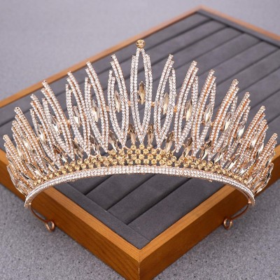 Headbands Luxurious Bridal Crowns And Tiaras Gold Tiara Crystal Rhinestone Wedding Crown-Light Gold14 - Light Gold14 - CZ1920...