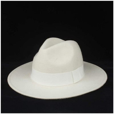 Balaclavas 100% Wool Women Fedora Hat Authentic White Wide Brim Hat Elegant Lady Party Hat Fascinator Hat Size 56-58CM - CU18...