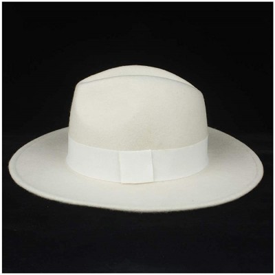 Balaclavas 100% Wool Women Fedora Hat Authentic White Wide Brim Hat Elegant Lady Party Hat Fascinator Hat Size 56-58CM - CU18...