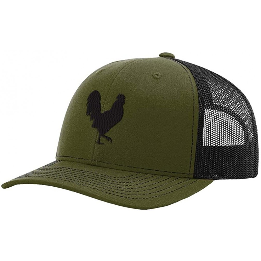 Baseball Caps Custom Baseball Cap Rooster Shadow Cock Silhouette Embroidery Polyester Mesh - Loden Black Design Only - CR18SR...