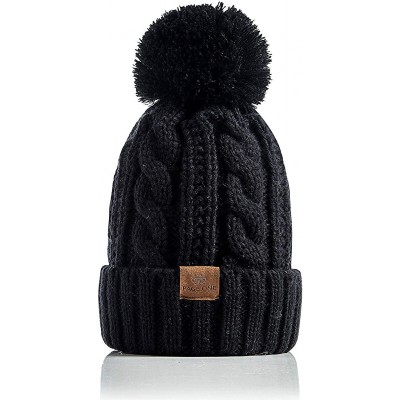 Skullies & Beanies Women Winter Knit Hat Warm Fleece Lined Pom Pom Beanie Hat - 1-black - C918ZD2ACCY $7.94