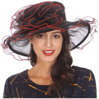 Sun Hats Ladies Wide Brim Organza Derby hat for Kentucky Derby Church Tea Party Wedding - S020-black - CF18QY33OHR $20.84