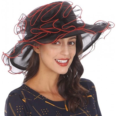 Sun Hats Ladies Wide Brim Organza Derby hat for Kentucky Derby Church Tea Party Wedding - S020-black - CF18QY33OHR $20.84