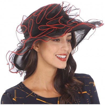 Sun Hats Ladies Wide Brim Organza Derby hat for Kentucky Derby Church Tea Party Wedding - S020-black - CF18QY33OHR $20.84