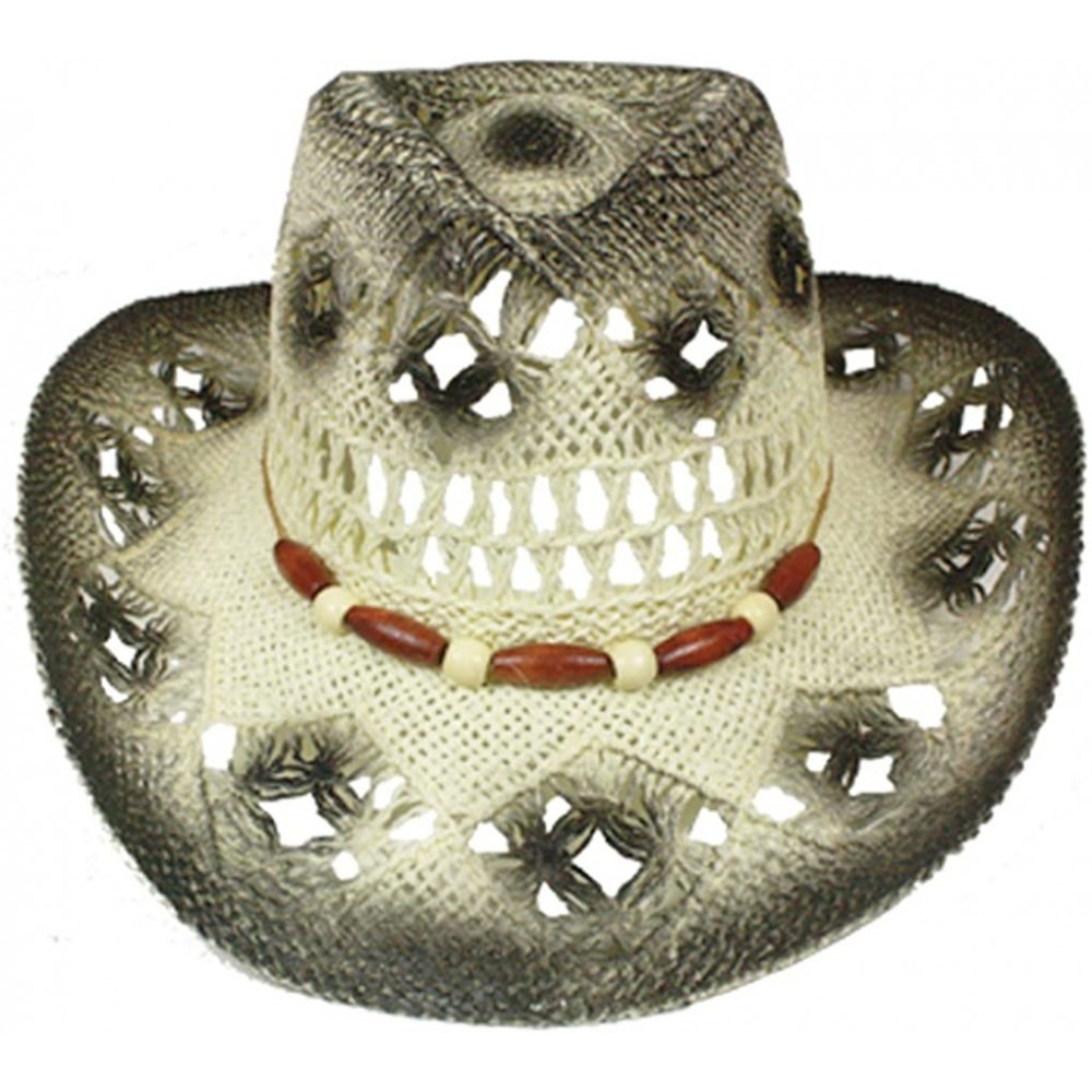 Cowboy Hats Silver Fever Fashionable Woven Straw Cowboy Hat with Cut-Outs and Beads - Gray - CL12BWNO425 $20.43