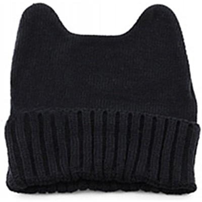 Skullies & Beanies Cute Cat Ear Shape Women Girl Warm Winter Knitted Hat Beanie Cap - Black - CU11OPODAYB $9.38