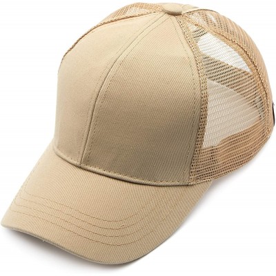 Baseball Caps Hatsandscarf Ponytail caps Messy Buns Trucker Plain Baseball Cap (BT-6) - Khaki - CP18Q38CDWG $15.59