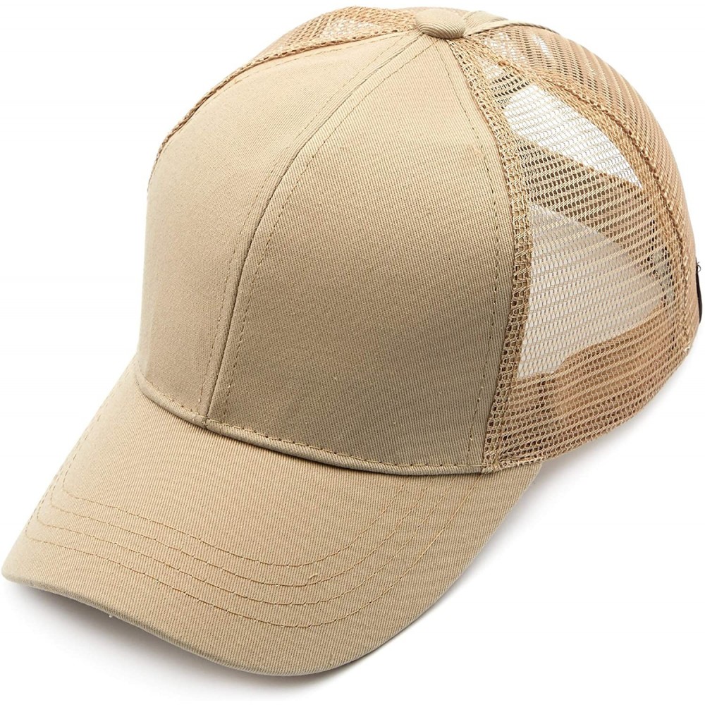 Baseball Caps Hatsandscarf Ponytail caps Messy Buns Trucker Plain Baseball Cap (BT-6) - Khaki - CP18Q38CDWG $15.59