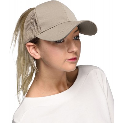 Baseball Caps Hatsandscarf Ponytail caps Messy Buns Trucker Plain Baseball Cap (BT-6) - Khaki - CP18Q38CDWG $15.59