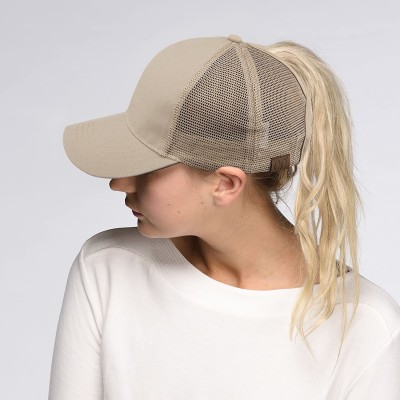 Baseball Caps Hatsandscarf Ponytail caps Messy Buns Trucker Plain Baseball Cap (BT-6) - Khaki - CP18Q38CDWG $15.59