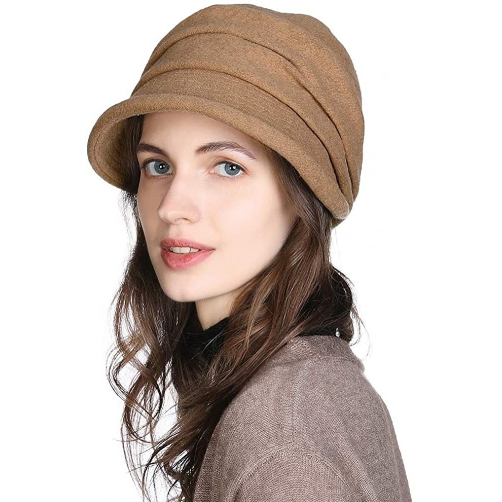 Newsboy Caps 2019 New Womens Visor Beret Newsboy Hat Cap for Ladies Merino Wool - 00757_khaki - CC12F86M7ET $15.92