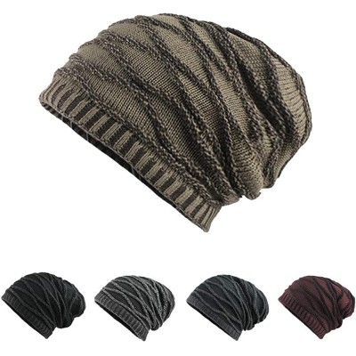 Skullies & Beanies Men's Thicken Warm Knit Beanie Crochet Winter Knit Skull Slouchy Caps Hat - A2-navy - CJ18L64KUIM $11.45