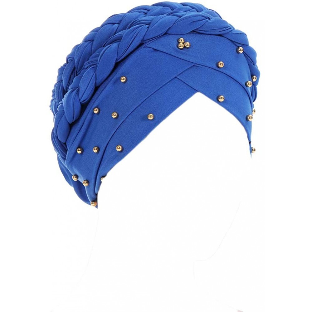 Skullies & Beanies Women Braid Head Wrap Long Hair Scarf Turban Pre-tie Headwear Chemo Hats - Royal - CE18WD95HWI $11.26