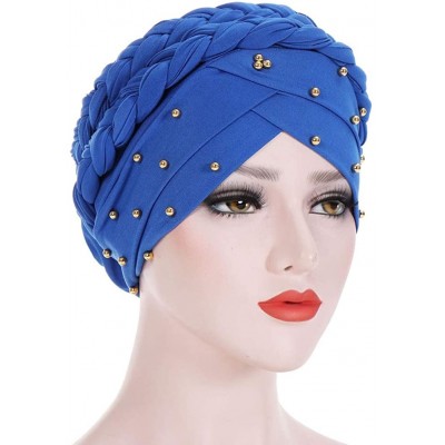 Skullies & Beanies Women Braid Head Wrap Long Hair Scarf Turban Pre-tie Headwear Chemo Hats - Royal - CE18WD95HWI $11.26