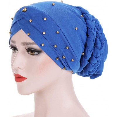 Skullies & Beanies Women Braid Head Wrap Long Hair Scarf Turban Pre-tie Headwear Chemo Hats - Royal - CE18WD95HWI $11.26