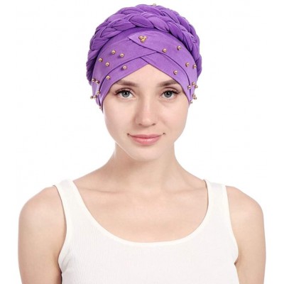 Skullies & Beanies Women Braid Head Wrap Long Hair Scarf Turban Pre-tie Headwear Chemo Hats - Royal - CE18WD95HWI $11.26