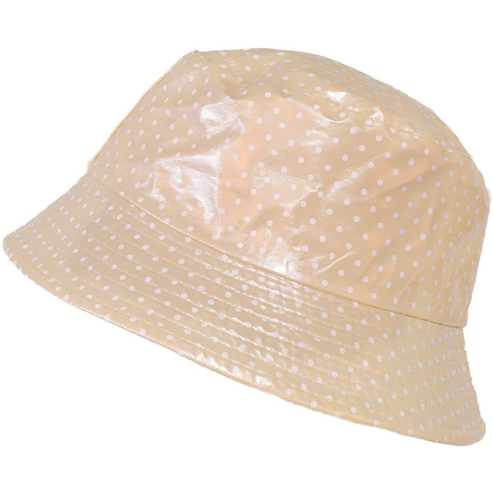 Rain Hats Waterproof Vinyl Bucket Rain Hat - 07- Beige Dot - C8196C2ZM6U $19.49