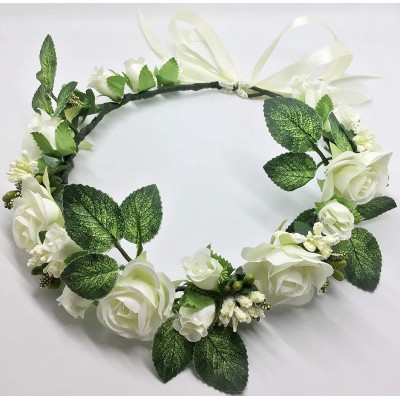 Headbands Flower Crown Girls Floral Headpiece - Artificial Ivory Roses Wedding - Bridal Headband Silk Roses Boho - ivory - CL...