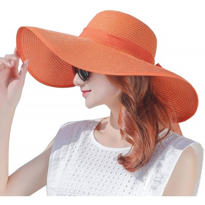 Sun Hats Women's Floppy Big Brim Hat Bowknot Straw Hat Foldable Roll up Sun Hat UPF 50+ - Orange - CI18QD2334R $21.68