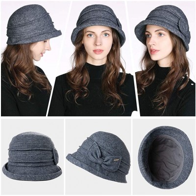 Bucket Hats Womens Wool Blend Winter Bucket 1920s Vintage Derby Hat Fedora Round Fall Bowler 55-59cm - 00769-grey - CV18ZCST6...