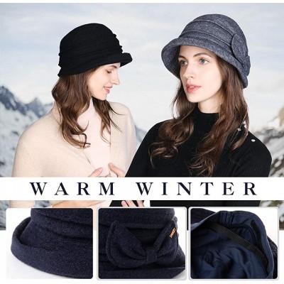 Bucket Hats Womens Wool Blend Winter Bucket 1920s Vintage Derby Hat Fedora Round Fall Bowler 55-59cm - 00769-grey - CV18ZCST6...