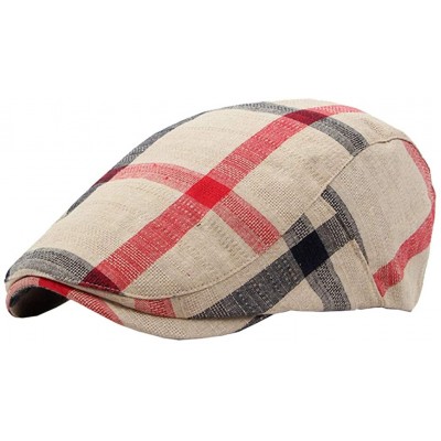 Newsboy Caps Men Classic Retro Beret Hat Cotton Plaid Newsboy Artist Cabbie Flat Cap - Beige - C418L7GOZ29 $9.71