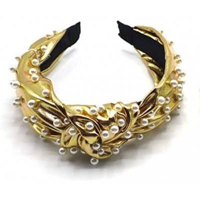 Headbands New York- Women's Fashion- Trendy Knotted Pearl Structured Headband - Gold Metallic/White Pearl - C018W0ZGSN4 $54.06