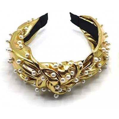 Headbands New York- Women's Fashion- Trendy Knotted Pearl Structured Headband - Gold Metallic/White Pearl - C018W0ZGSN4 $28.83