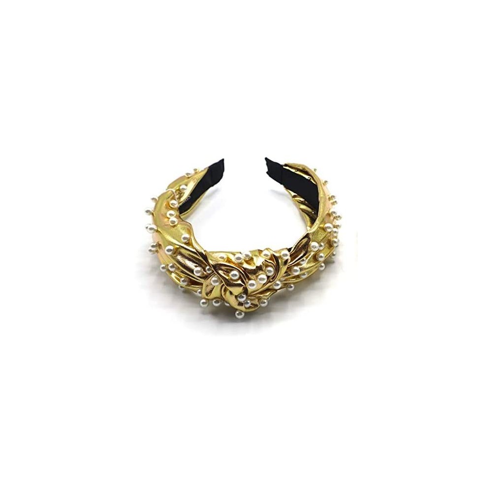 Headbands New York- Women's Fashion- Trendy Knotted Pearl Structured Headband - Gold Metallic/White Pearl - C018W0ZGSN4 $28.83