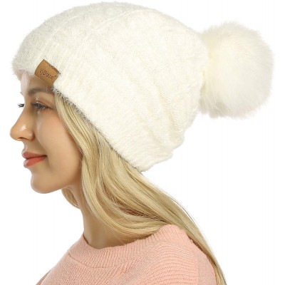 Skullies & Beanies Womens Slouchy Chenille Detachable - Ivory-a - CG18WXH4ZK4 $8.67