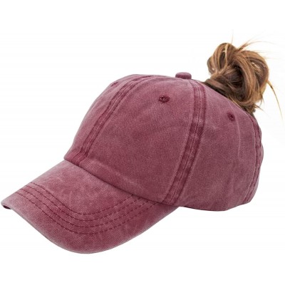 Baseball Caps Ponytail-Baseball-Hat Women Messy-Bun-Hat Cap - Washed Distressed - Ponytail Burgundy3 - C518K52UR7A $8.88