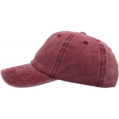 Baseball Caps Ponytail-Baseball-Hat Women Messy-Bun-Hat Cap - Washed Distressed - Ponytail Burgundy3 - C518K52UR7A $8.88