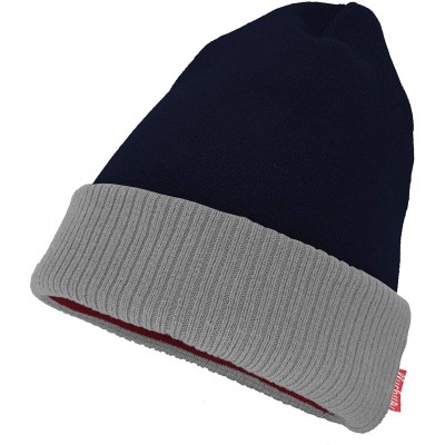 Skullies & Beanies Adult Unisex Cool Cotton Beanie Slouch Skull Cap Long Baggy Winter Hat Warm - Two Colors - Navy & Gray - C...