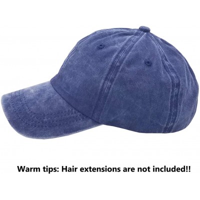 Baseball Caps Ponytail Baseball Hat Distressed Retro Washed Cotton Twill - Denim Blue - CJ18GYXAICX $12.54