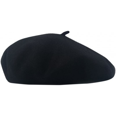 Berets Women Men Wool French Beret Solid Color Warm Beanie Hat Artist Painter Fancy Dress Costumes - Black - CQ12O6POKTG $7.63