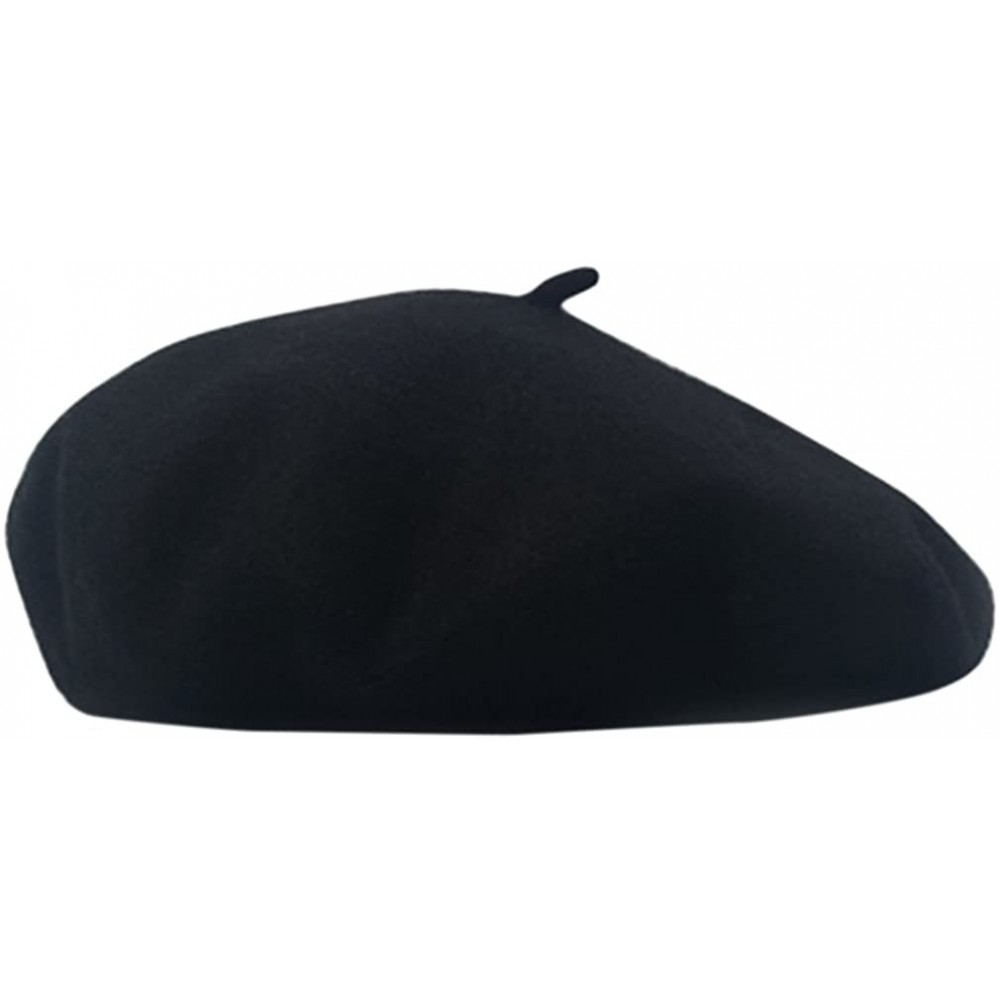 Berets Women Men Wool French Beret Solid Color Warm Beanie Hat Artist Painter Fancy Dress Costumes - Black - CQ12O6POKTG $7.63