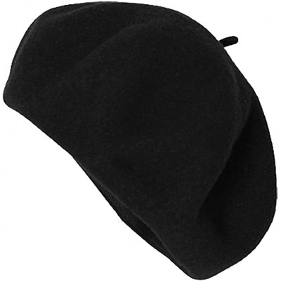 Berets Women Men Wool French Beret Solid Color Warm Beanie Hat Artist Painter Fancy Dress Costumes - Black - CQ12O6POKTG $7.63