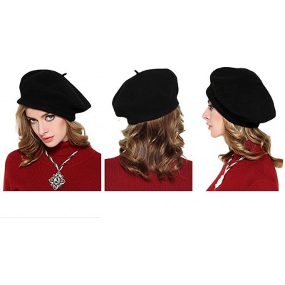 Berets Women Men Wool French Beret Solid Color Warm Beanie Hat Artist Painter Fancy Dress Costumes - Black - CQ12O6POKTG $7.63