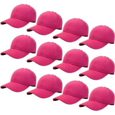 Baseball Caps Wholesale 12-Pack Baseball Cap Adjustable Size Plain Blank Solid Color - Hot Pink - CX1965E7SW5 $19.46
