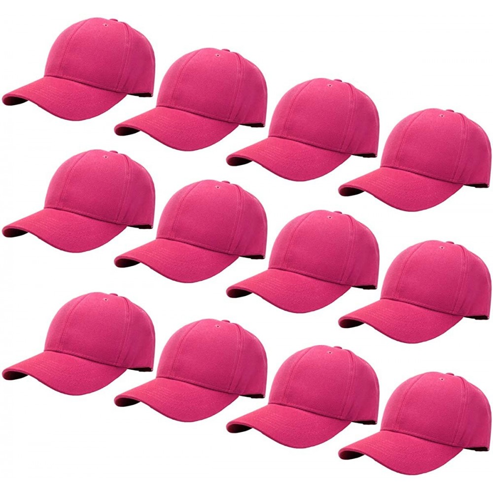 Baseball Caps Wholesale 12-Pack Baseball Cap Adjustable Size Plain Blank Solid Color - Hot Pink - CX1965E7SW5 $19.46