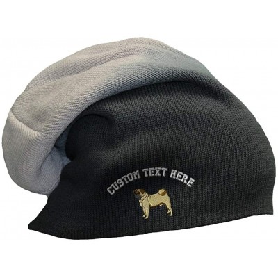 Skullies & Beanies Custom Slouchy Beanie Pug Dog A Embroidery Cotton Skull Cap Hats for Men & Women - Black Grey - CN18AELT40...