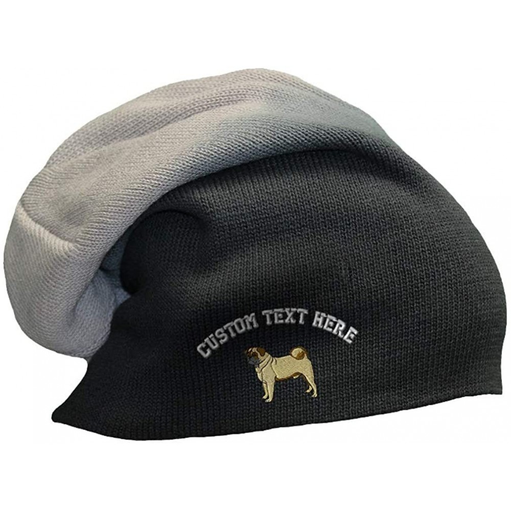 Skullies & Beanies Custom Slouchy Beanie Pug Dog A Embroidery Cotton Skull Cap Hats for Men & Women - Black Grey - CN18AELT40...