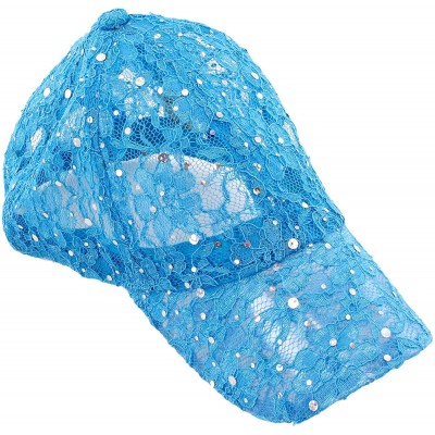 Baseball Caps Women's Lace Glitter Sequin Baseball Hat Cap - Turquoise - CC110CS9WFB $11.44